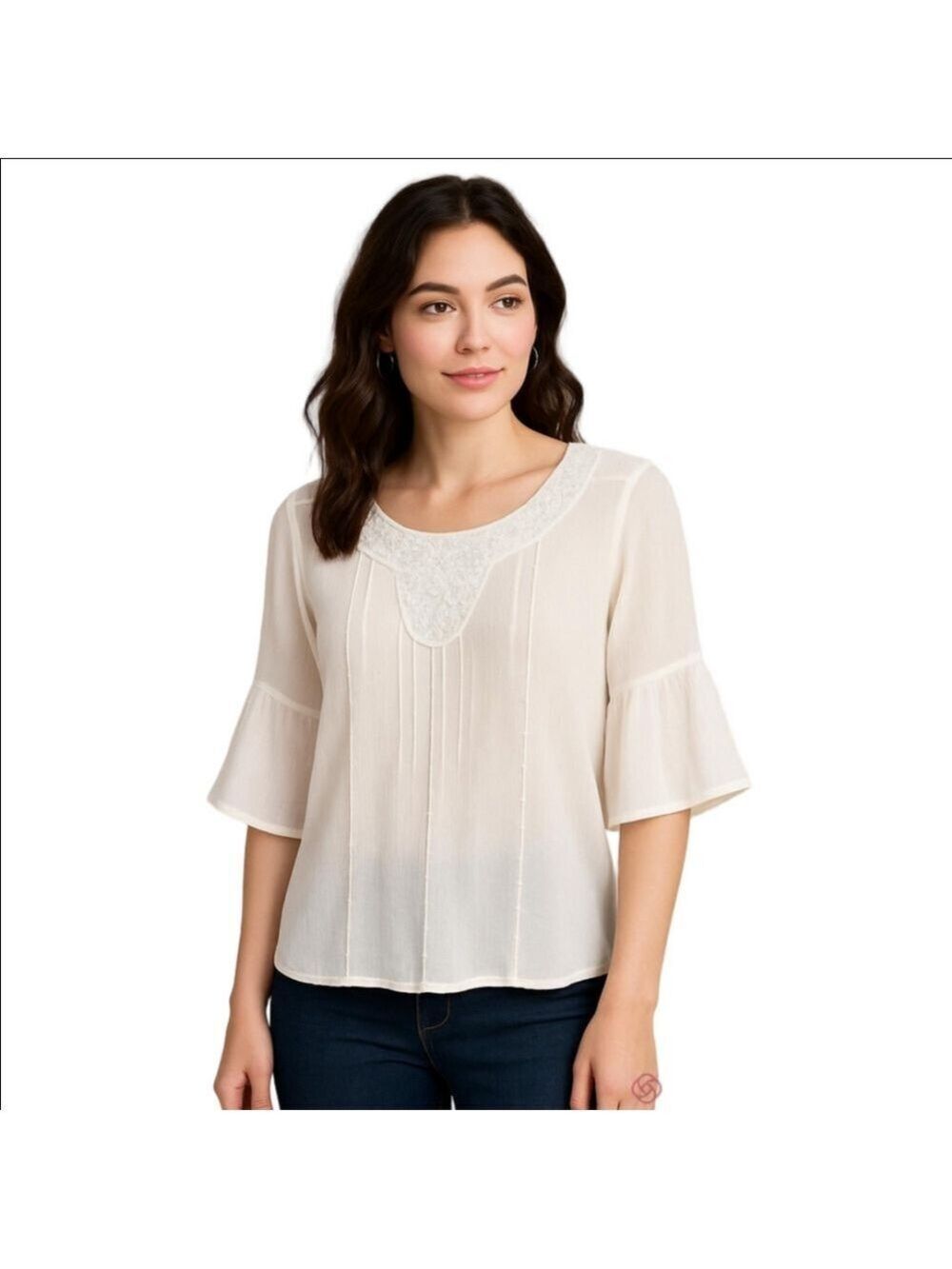 Suzanne Somers Off White Embroidered Scoop Neck Blouse Size 12